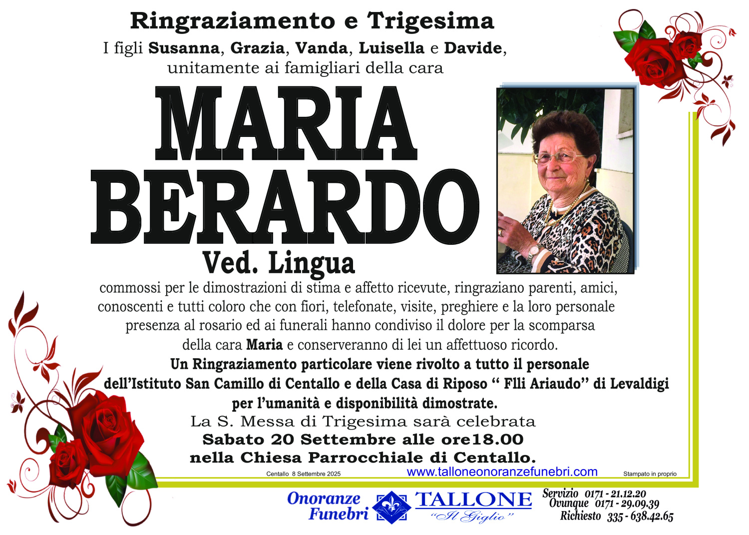 <br />
<b>Warning</b>:  Undefined variable $info in <b>/home/tallone/public_html/ringraziamenti.php</b> on line <b>68</b><br />
Maria Berardo